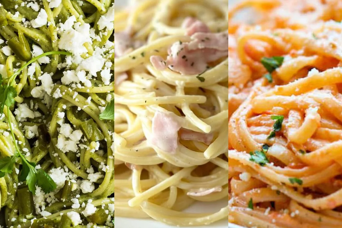 Comida Familiar: 3 Recetas de Espagueti con Crema ¡Verde, Blanco y Rojo! 