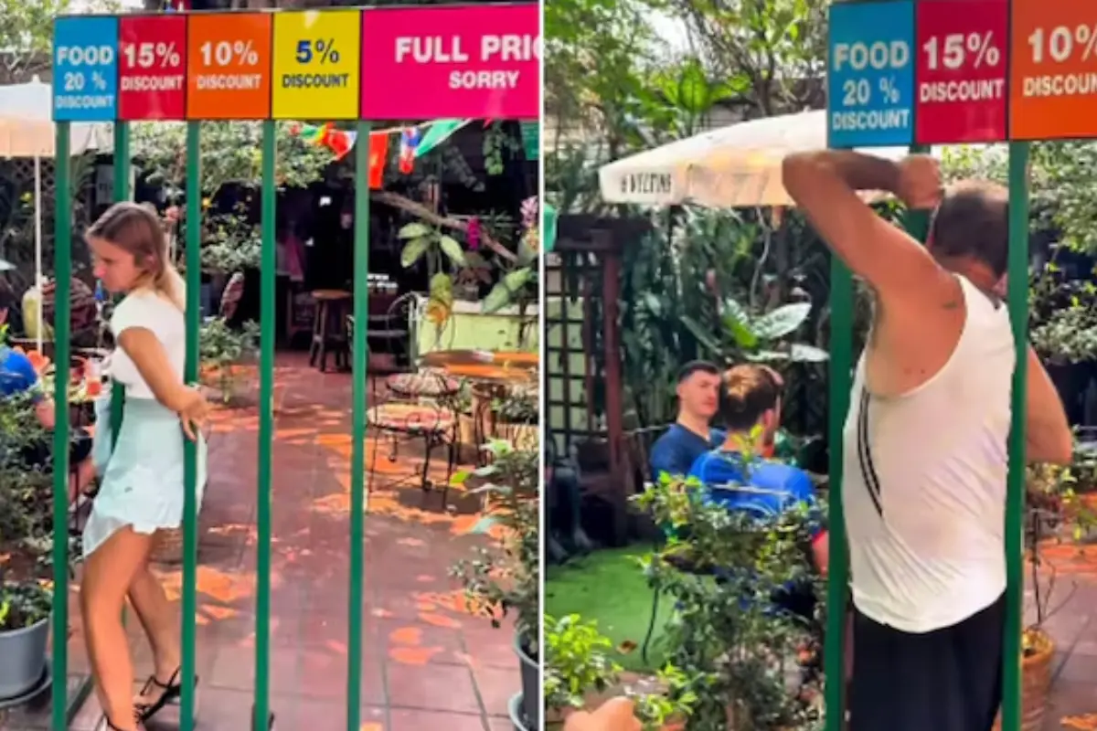 Restaurante en Tailandia ofrece descuentos a clientes que pasan por puerta estrecha ¡Causa indignación en redes!